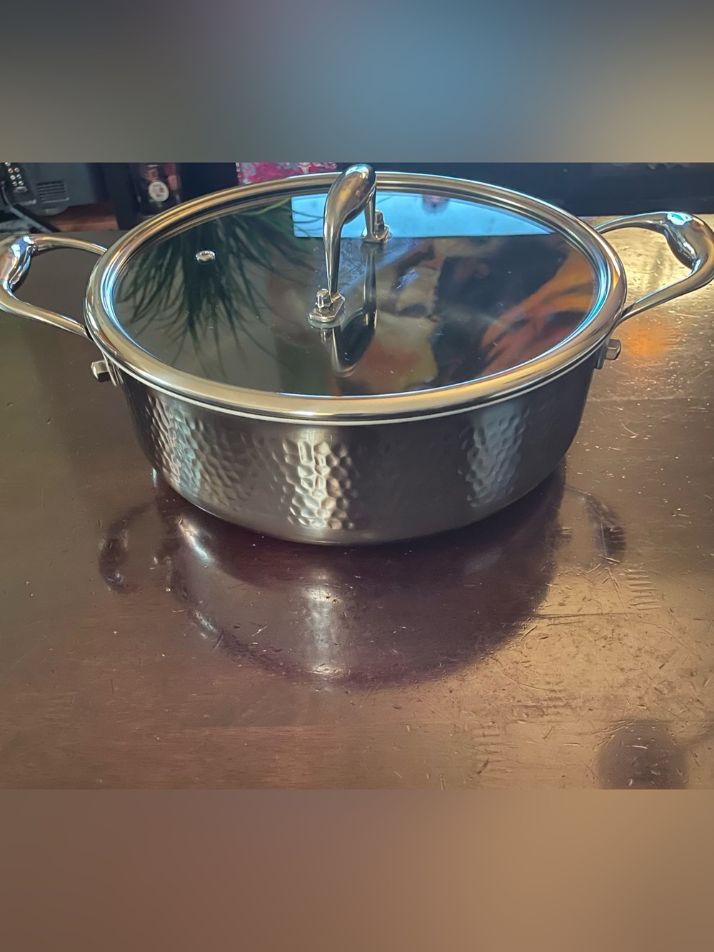 Stainless Steel Hammered Covered Casserole Pan - Silver